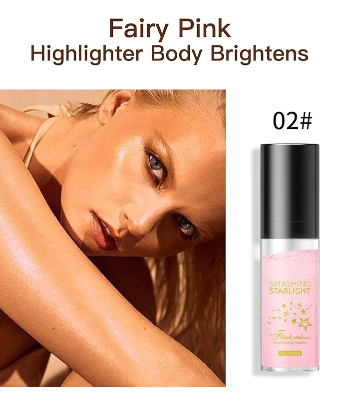 Fairy Highlight Puff Stick Highlight Patting Powder - Multi-Functional Shimmer Powder for Illuminating and Brightening Your Face and Body (#02 Pink)-Velvo Beauty