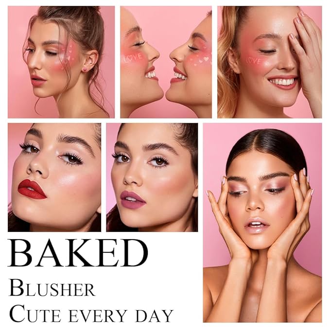 Baked Blush Powder, Natural Glow Blush Palette, Contour Brighten Highlight Face for a Shimmery or Matte Finish, Lightweight Blendable, Long Lasting Face Makeup #02-Velvo Beauty