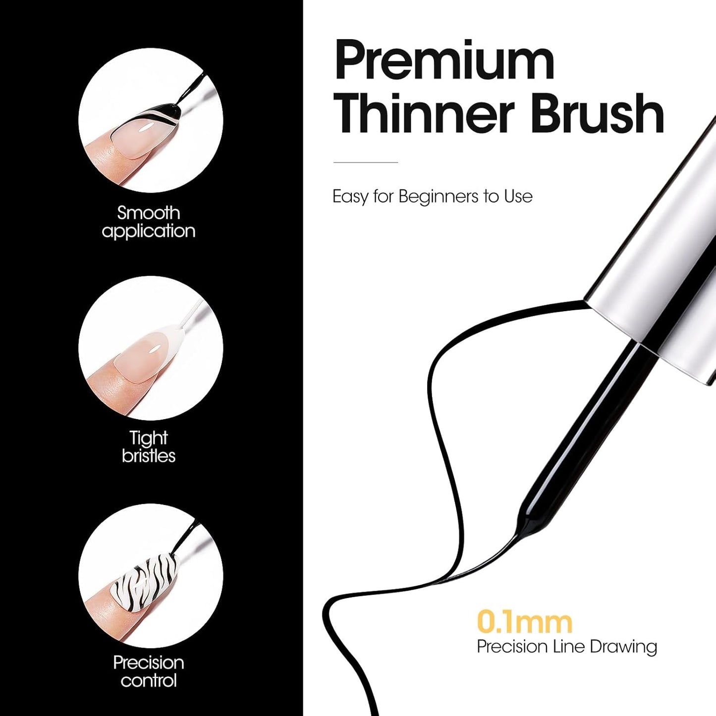 GELLEN 2 Pcs 10ml Black White Liner Gel Nail Polish, Classic Soak off Nail Lamp Nail Art Paint Gel with Thin Nail Art Brush for Euphoria Nail French Manicure-Velvo Beauty