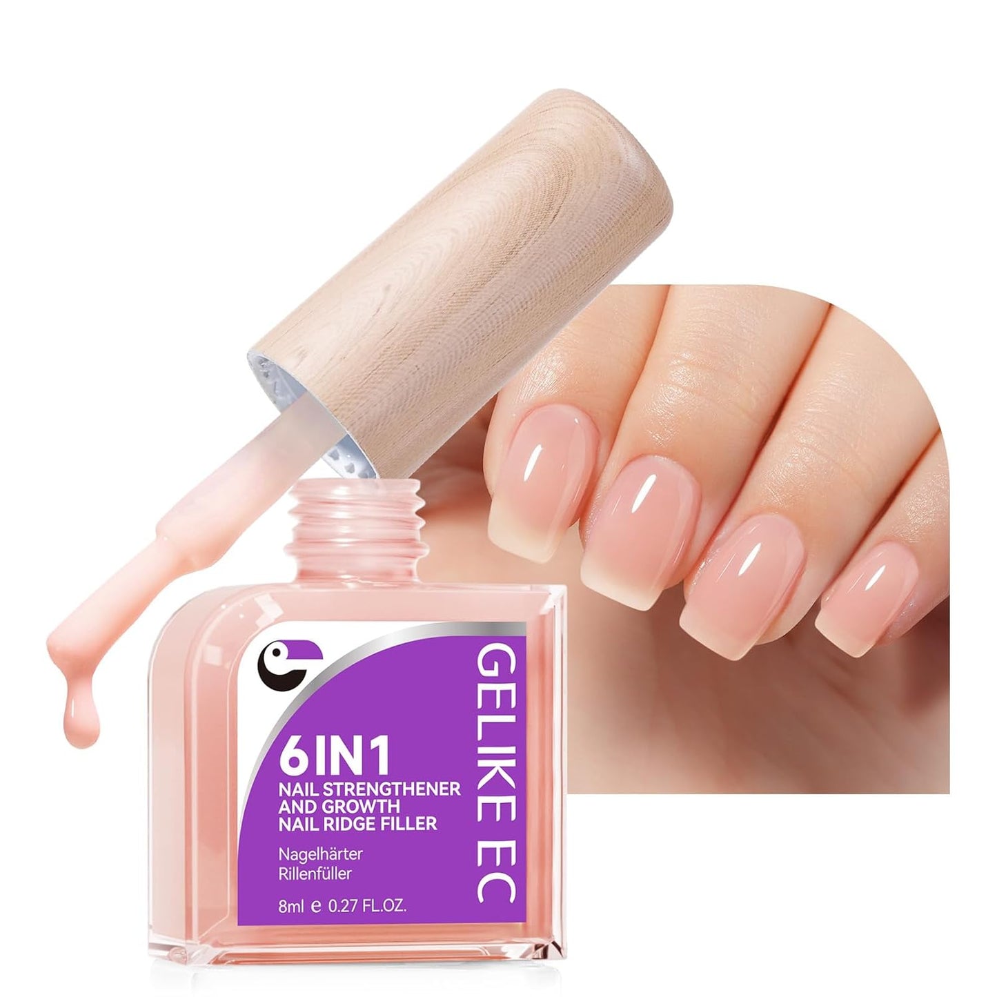 Nail Strengthener Protein for Damaged Nails: Pink 6 in 1 Natural Nail Hardener Extra Strong and Growth - Long Lasting Repair for Damaged Nails - Growth Oil for Salon Home Daily Work-Velvo Beauty