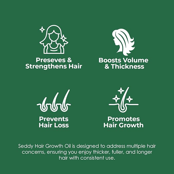 Seddy Hair Growth & Strengthening Oil with Caffeine, Rosemary, Castor, Biotin, Peppermint, Argan & Jojoba Oils - 1.7 Fl. Oz (Pack of 1)-Velvo Beauty