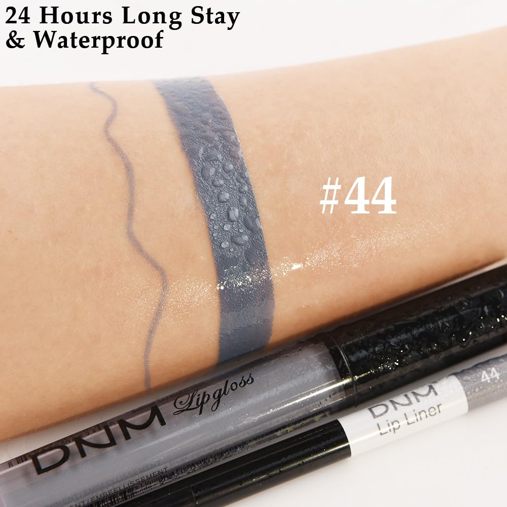 evpct 2Pcs Grey Gray Matte Liquid Lipstick Lip Gloss Stain and Retractable Lip Liner Makeup Set for Women Long Lasting Waterproof 24 Hours Permanent Lipstick labial mate larga duracion 24 44#-Velvo Beauty