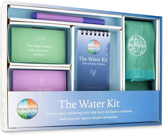 The Water Kit by Two Sage Sisters - Self Care Kit with Soap Sheets, Notebook, Marker, and Washcloth, Bath Shower Sets for Meditation and Relaxation, Mini Spa Kit Self Care Box for Women and Men-Velvo Beauty