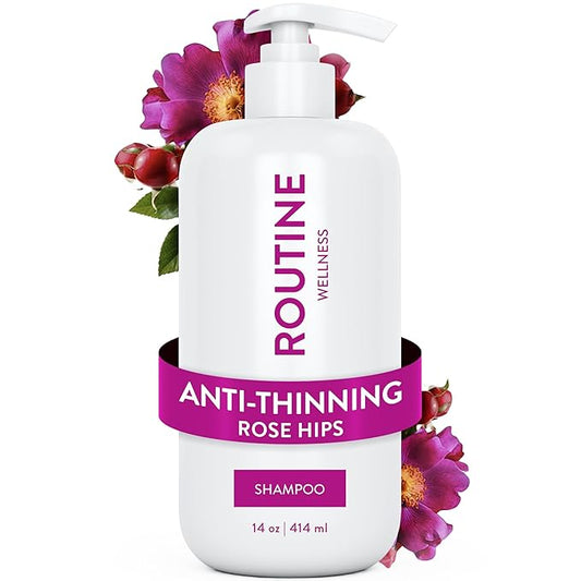 Routine Wellness Anti-Thinning Shampoo for Thinning Hair - Biotin DHT Blocker Women & Men - Color Safe Shampoo for Hair Loss & Healthy Hair - Rose Hips - 14oz-Velvo Beauty