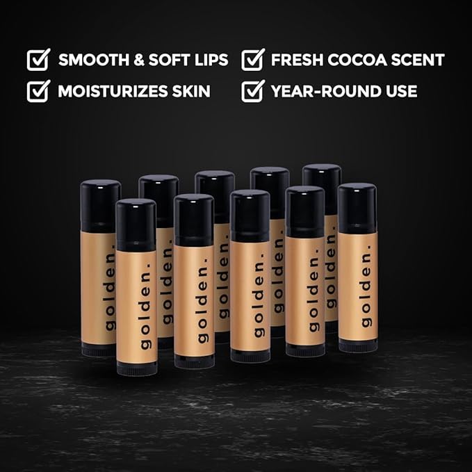 Golden Grooming Co. Lip Balm Set for Men - Soothing & Moisturizing Lip Balms for Dry, Cracked, Chapped Lips - Infused with Aloe Vera & Vitamin E - Vanilla Scent - Pack of 10-Velvo Beauty