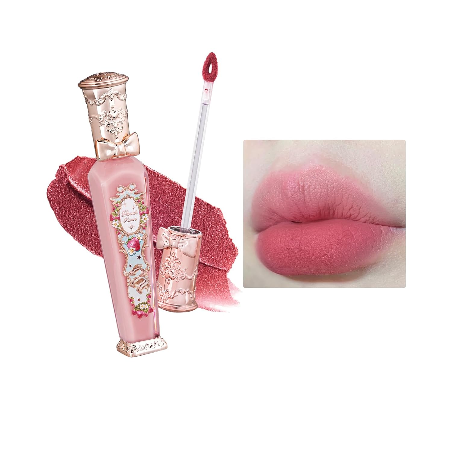 Flower Knows Strawberry Rococo Cloud Lip Cream,Velvety Matte Liquid Lipstick,Pink Lipstick,Long Lasting Lip Stain,Kiss-proof Blurred Lipstick for Girls&Women,0.12 Fl Oz(S05 Tiny Tulip)-Velvo Beauty