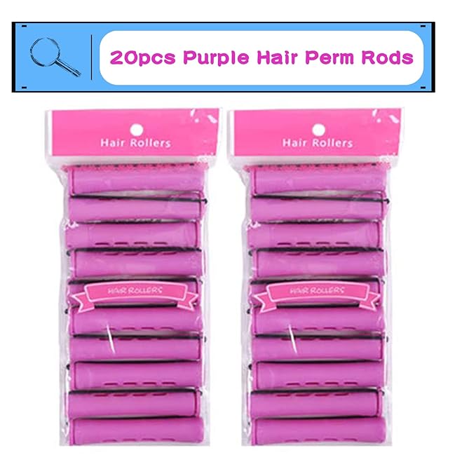 20pcs Women's Perm Rods Set for Natural Hair: 2 Sizes Cold Wave Hair Rollers for Curling and Styling All Hair Lengths - DIY Hairdressing Tools (Purple)-Velvo Beauty