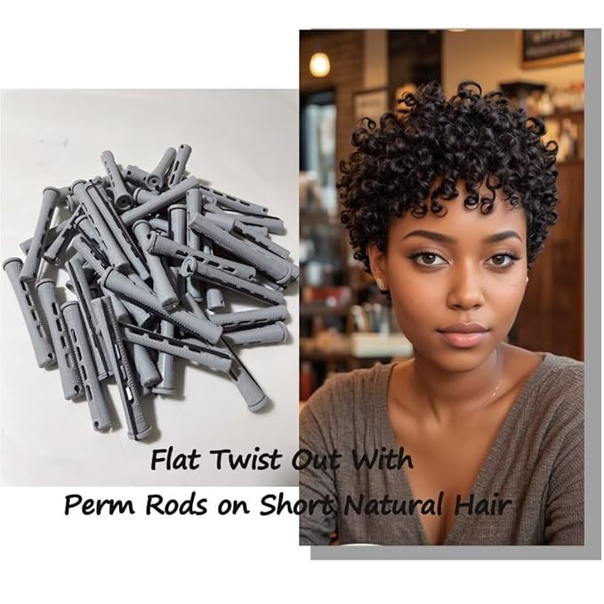 Perm Rods Set for Short Natural Hair 40pcs Gray Plastic Cold Wave Rods Hair Curling Rollers with Steel Pintail Comb Rat Tail DIY Hairdressing Tools（40pcs Gray）-Velvo Beauty