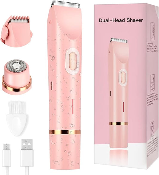Women's Bikini Trimmer, 2-in-1 Electric Shaver for Bikini Line, Legs, Underarms, Face - Waterproof Women's Electric Shaver for Sensitive Skin, USB Rechargeable (Purple) (Pink)-Velvo Beauty