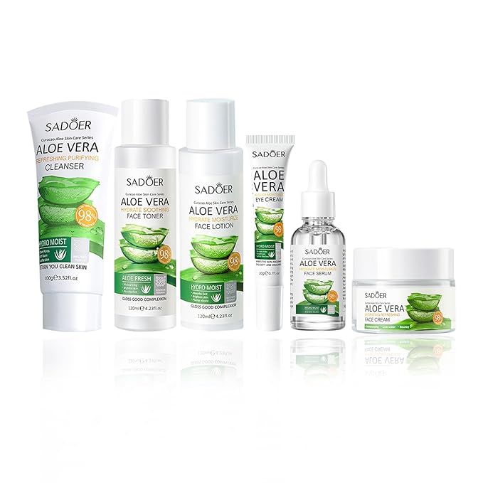 Aloe Vera Daily Skin Care Set Daily Moisturizing & Nourishing Fresh Aloe Essence Skin Care Set Vitamin Essence Six-piece Set For Valentine's Day And Festival Day-Velvo Beauty