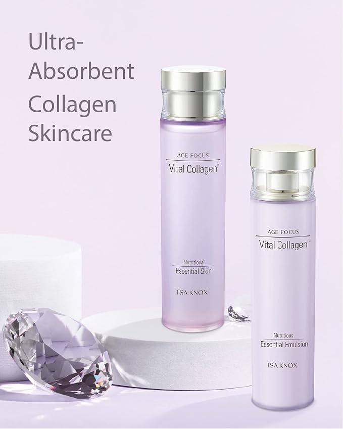 ISA KNOX AGE FOCUS VITAL COLLAGEN SKINCARE GIFT SET - Korean Luxury Premium High-end Skin Toner, Emulsion Lotion, Cream, Hydrolyzed Collagen, Vitamin B12, E, C, (370ml / 12.51 Fl Oz)-Velvo Beauty