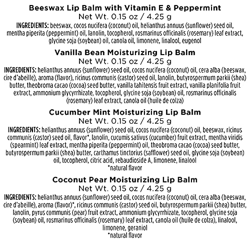 Burt’s Bees Holiday Gift, 4 Lip Balm Stocking Stuffer Products, Beeswax Bounty Assorted Set - Original Beeswax, Vanilla Bean, Cucumber Mint & Coconut Pear (Old Verison)-Velvo Beauty