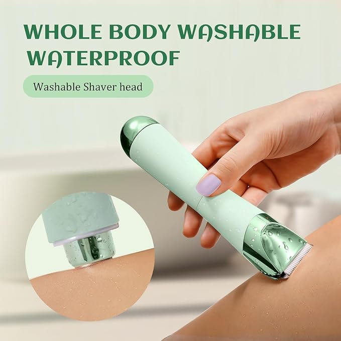 SUPRENT Bikini Trimmer Women - Painless Ladies Hair Removal - Waterproof Wet & Dry - 2 in 1 Lady Shaver for Pubic & Facial Hair - Cordless Electric Razor with USB-C Rechargeable - Green-Velvo Beauty