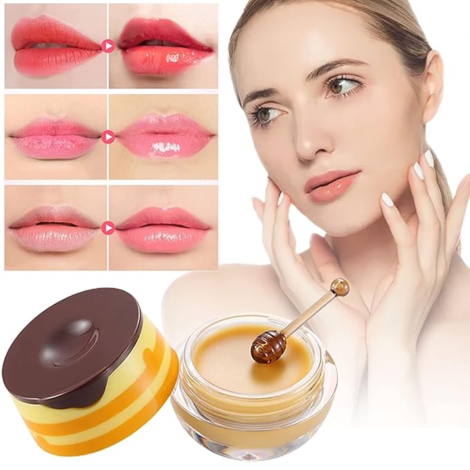 Bee Lip Balm Lip Mask Honey Pot Honey Lip Mask Propolis Moisturizing Lip Balm with Stick - Hydrating Prevention Dry & Cracked Lip Scrubs Exfoliato Lip Wrinkle Skin Care Products(Honey)-Velvo Beauty