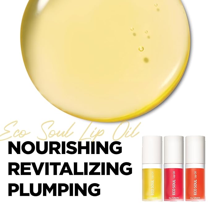 THESAEM Eco Soul Lip Oil 01 Honey - Plumping & Hydrating Lip Oil to Nourish & Moisturize Lips – Sunflower Seed Oil & Olive Oil - Lips Soft & Glossy for Dry Lips, 0.21 fl.oz.-Velvo Beauty