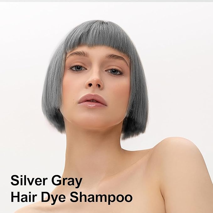 Silver Gray Hair Dye Shampoo 3 in 1, Long-lasting & Natual Hair Color Shampoo Lasting for 4 Weeks, Herbal Ingredients Natural Shampoo Hair Dye Effect in Minutes, Christmas Gifts for Men Women 500ml-Velvo Beauty