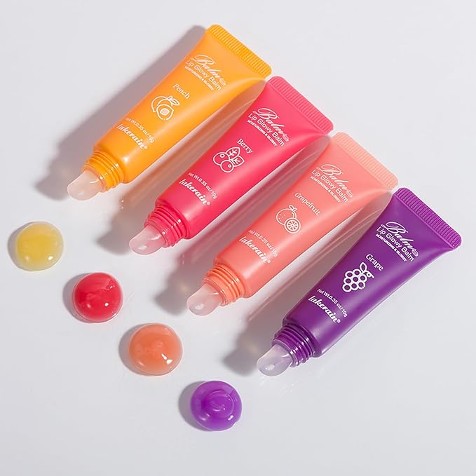 2Pcs Lip Glowy Balm and Lip Sleeping Mask Set, with 4 Flavor Options - Reduce Lip Lines, Enhance Lip Color, Hydrate & Plump Dry Chapped Lips Care (Peach)-Velvo Beauty