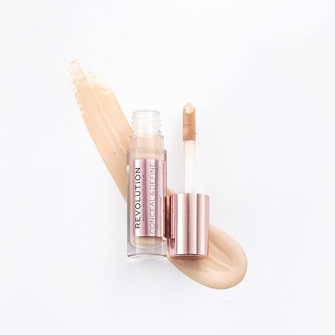 Revolution Beauty, Conceal & Define Concealer, Full Coverage & Lightweight, Long-Lasting Matte Finish, Vegan & Cruelty Free, C2 Fair to Light Skin Tones, 0.14 Oz.-Velvo Beauty