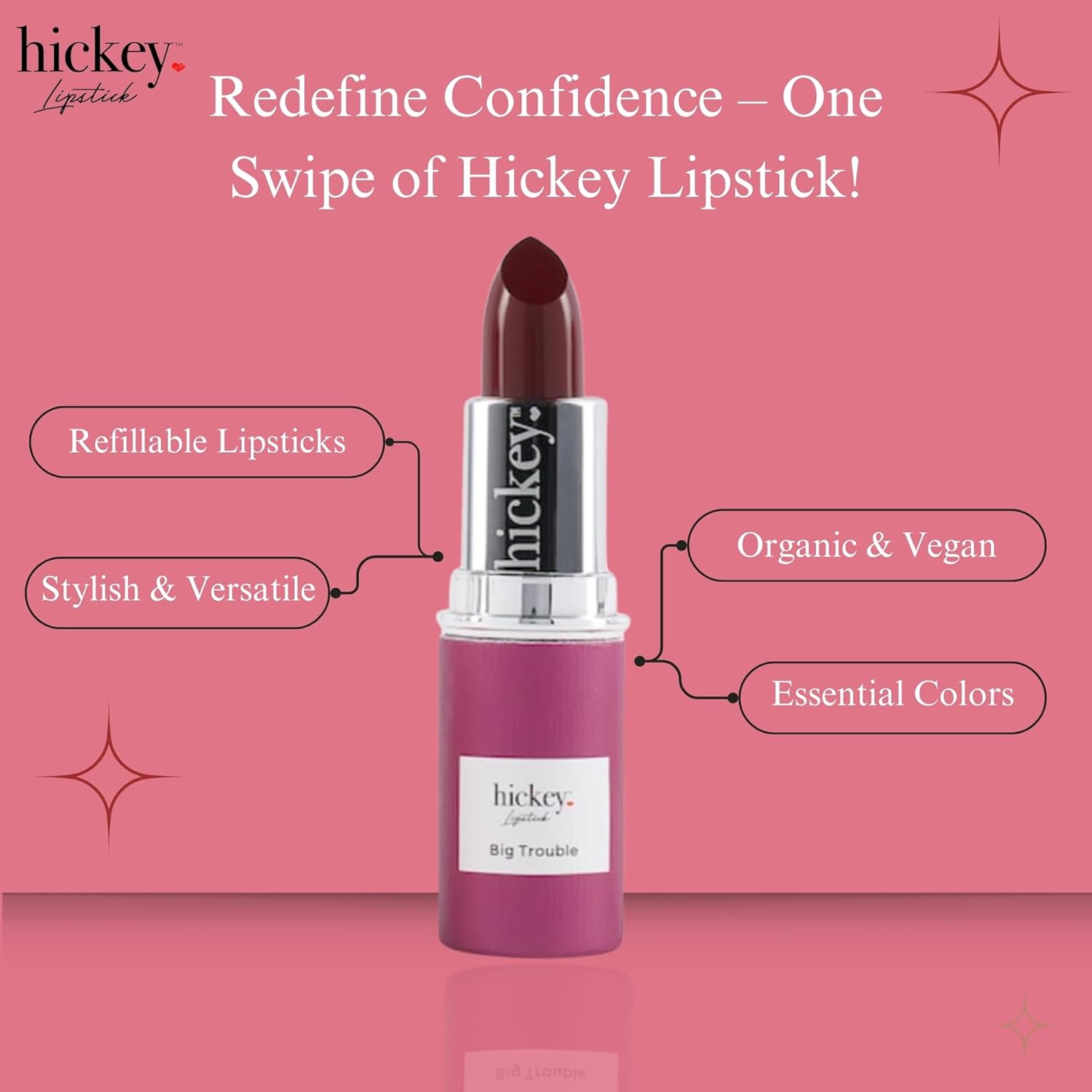 Hickey Lipstick Big Trouble Berry Wine Lipstick Refill - Hydrating & Moisturizing Shade, Lip Color for Women, Berry Lipstick Long Lasting, Gluten-Free & Vegan with Highly Pigmented-Velvo Beauty