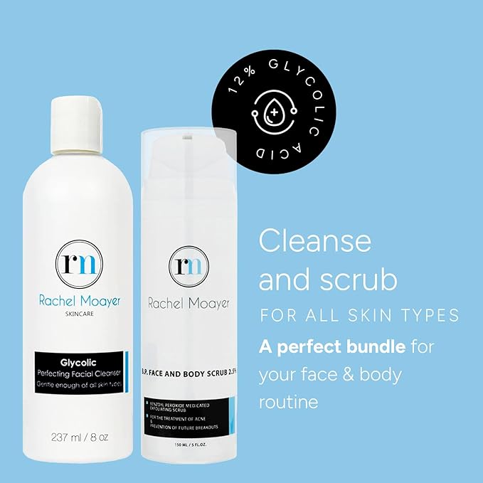Rachel Moayer Skincare Cleansing Essentials Bundle includes RM Perfecting cleanser and RM BP Face & Body Scrub 2.5%-Velvo Beauty