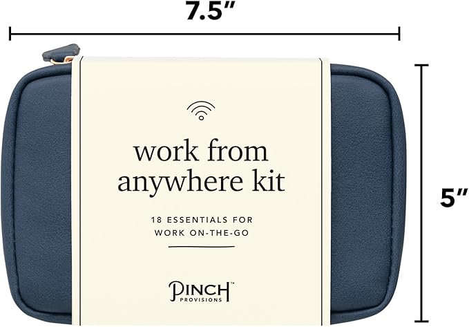Pinch Provisions Work from Anywhere Kit, Includes 18 Essentials to Help You Stay on Task, Must-Have Essentials, Compact Multi-Functional Vegan Leather Pouch, Navy-Velvo Beauty
