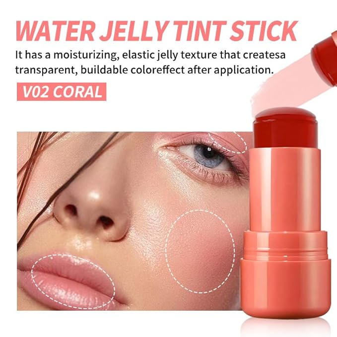 Jelly Blush Stick, Water Jelly Tint Makeup, Sheer Lip & Cheek Tint Stain - Buildable Lightweight Finish, Moisturizing Waterproof Long Lasting Water Tint Lip Stain Makeup-Velvo Beauty