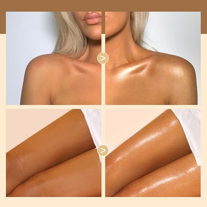 40ml Body Shimmer Oil,Liquid Body Illuminator, Waterproof Moisturizing And Glow For Face & Body, All-In-One Makeup Liquid Illuminator, Summer Body Luminizer,Makeup Brush Include(01#Silver)-Velvo Beauty