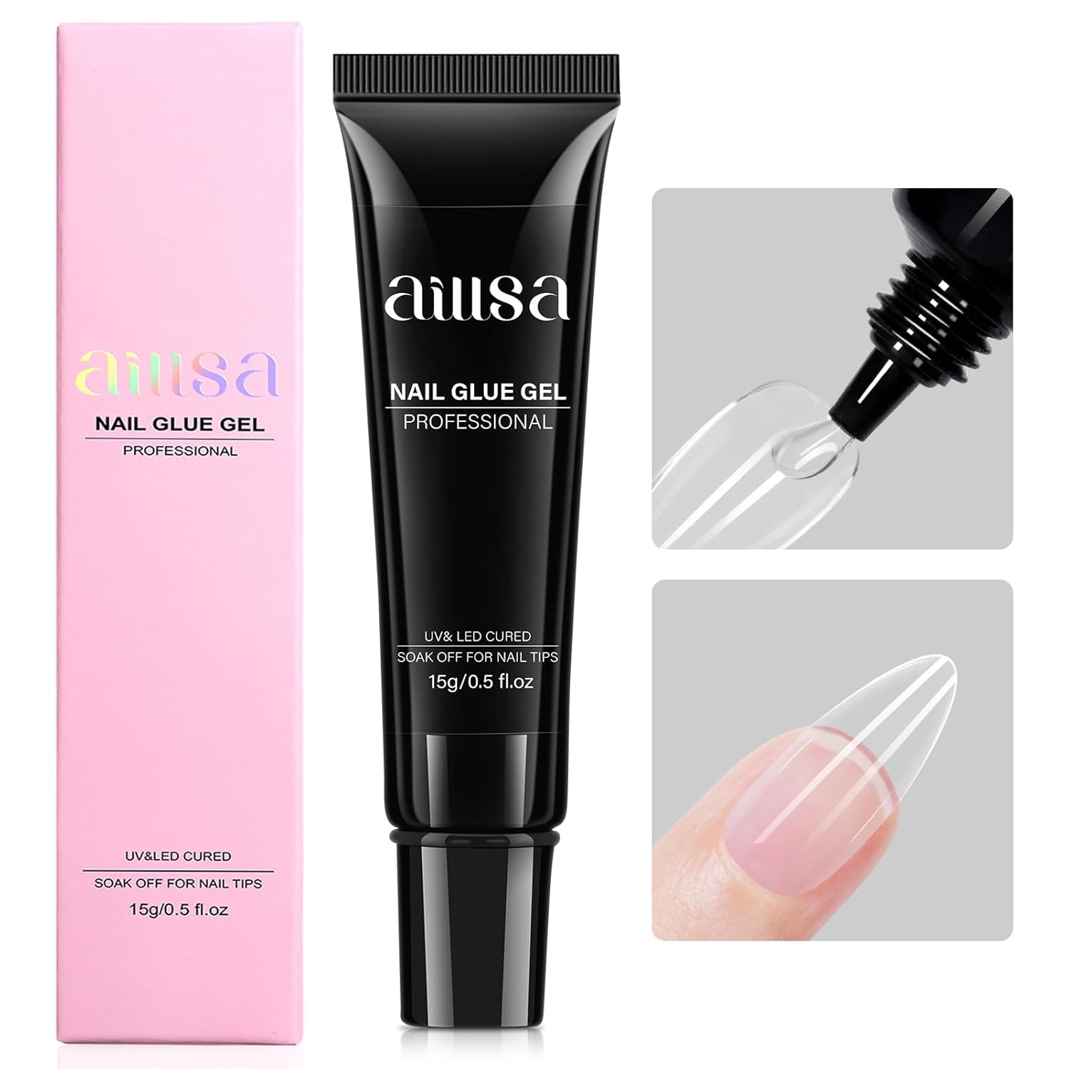 AILLSA Gel Nail Glue for Nails Tips, Solid Super Strong Gel Glues 15g Professional Fake Acrylic Soft Nails Glue U V Lamp Curing Needed - Long Lasting 30 Days+-Velvo Beauty