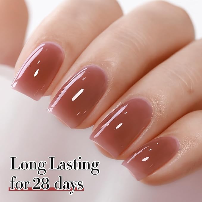 Double Rhythm 0.50 OZ Translucent Gel Polish Same Color Same Bottle Sheer Pastel Neutral Natural Milky 15 ML Jelly UV Nail Art DIY at Home (Red Brown-A1510)-Velvo Beauty