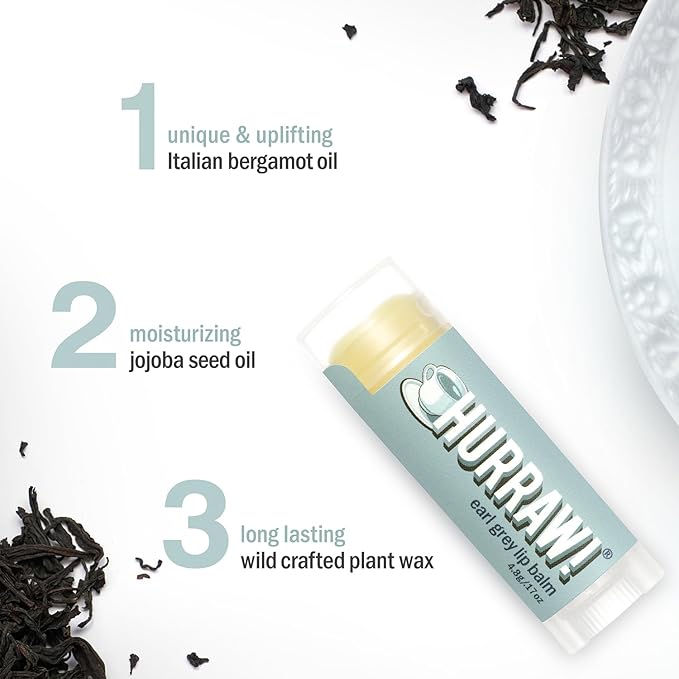 Hurraw! Earl Grey Lip Balm: Organic, Certified Vegan, Cruelty and Gluten Free. Non-GMO, 100% Natural Ingredients. Bee, Shea, Soy and Palm Free. Made in USA-Velvo Beauty