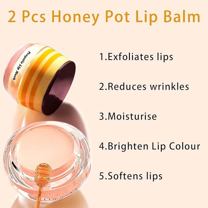 2PCS Lip Mask Overnight, Honey&Strawberry Moisturizing Repair Sleeping Lip Balm, Fade Lip Lines Bee Lip Balm, Hydrating &Prevention Dry and Crack Lip Scrubs Exfoliator (Strawberry & Strawberry)-Velvo Beauty