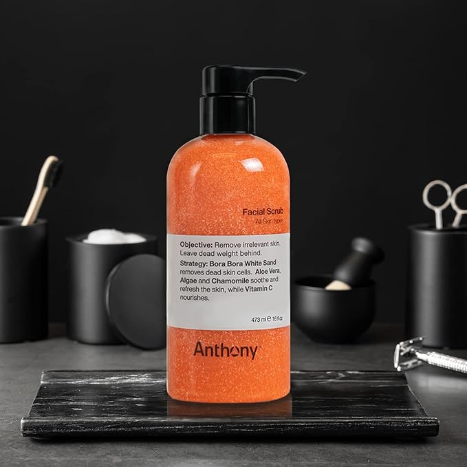 Anthony Facial Scrub, 16 Fl Oz, Contains Aloe Vera, Sand, Algae, Chamomile, Vitamin C, Soothes, Protects, Refreshes and Removes Dead Skin Cells-Velvo Beauty