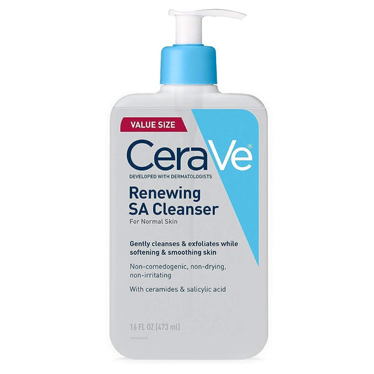 CeraVe Renewing Salicylic Acid Cleanser, Formulated With Hyaluronic Acid, Niacinamide, & Ceramides, Gentle BHA Exfoliating Face Wash Smooths & Softens Skin, Non Comedogenic & Fragrance Free, 16 Ounce-Velvo Beauty