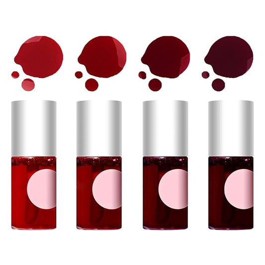 4 Pcs Fruit Lip Stain Set, Vivid Watery Lip Tint Lip Gloss, Plump Velvet Lip Tint Stain, Natural Matte Liquid Lipstick for Lips Cheek Eye, Non-Stick Cup Mini Tinted Lip Long lasting Waterproof-Velvo Beauty