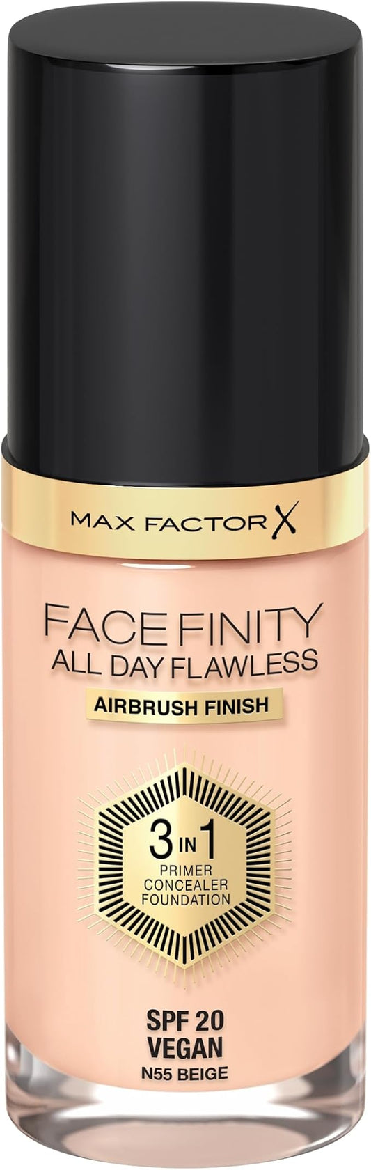 Max Factor Facefinity All Day Flawless 3 In 1 Foundation SPF 20, No. 55 Beige-Velvo Beauty