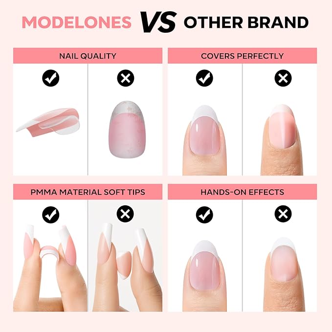 modelones French Tip Press on Nails, 150Pcs Short Almond Fake Nails with Nail Box, Pink Gel Nail Tips for Women, Soft Glue-On Nails for Natural Salon Look, DIY Nail Art Kit (15 Sizes)-Velvo Beauty