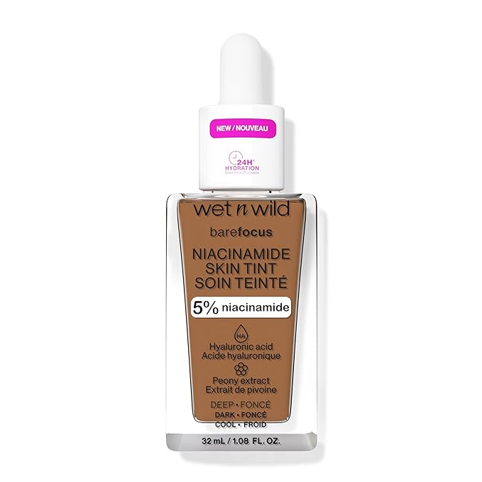 wet n wild Bare Focus Skin Tint, 5% Niacinamide Enriched, Buildable Sheer Lightweight Coverage, Natural Radiant Finish, Hyaluronic & Vitamin Hydration Boost, Cruelty-Free & Vegan - Deep-Velvo Beauty