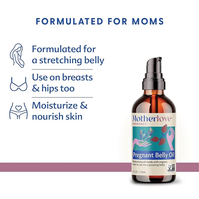 Motherlove Pregnant Belly Oil (4 oz) Natural Moisturizer to Soothe Itchy Skin & Prevent Stretch Marks—Non-GMO, Organic Herbs, Vegan-Velvo Beauty