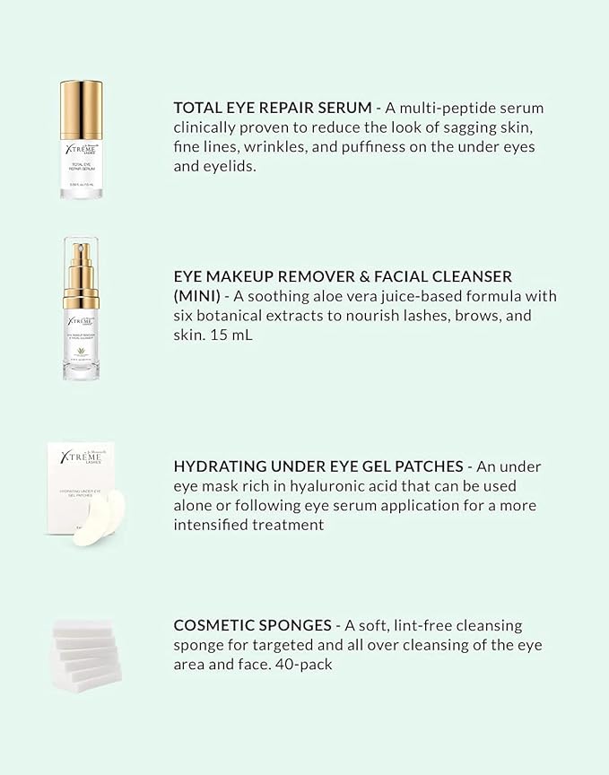Xtreme Lashes Extend Your Beauty Rituals - Eye Treatments Kit - Lash Extension Safe, includes Serum, Under Eye Gel Patches, Cleanser, and Cosmetic Sponges-Velvo Beauty