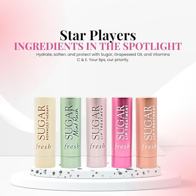 Fresh Color & Care Lip Collection Holiday Gift Set:: Tinted Lip Balms in Sugar Rosé, Honey, Bloom, Sugar Advanced Therapy, Mint Rush Lip Treatment-Velvo Beauty