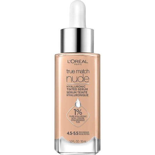 L'Oreal Paris True Match Nude Hyaluronic Tinted Serum Foundation with 1% Hyaluronic acid, Rich Medium 4.5-5.5, 1 fl. oz.-Velvo Beauty