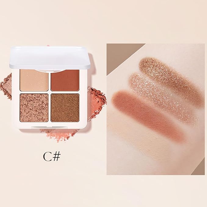 Erinde Quads Matte Eye Shadow Powder Makeup Palette, Nude Neutral Brown & Champagne Pink Shimmer Eyeshadow, Long Wearing Waterproof Everyday Eye Makeup, sombras de ojos, Maple Champagne-Velvo Beauty