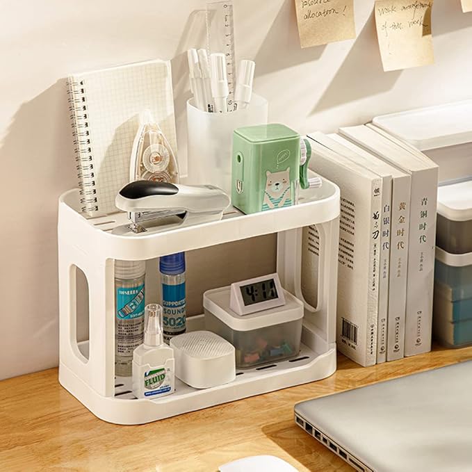 2-Tier Desk Organizers & Dispensers，Mail Holder for Office Desk Organization，Kitchen Spice Rack or Bathroom Countertop Organizer, Gift for Teachers, Classmates, and Friends,White-Velvo Beauty