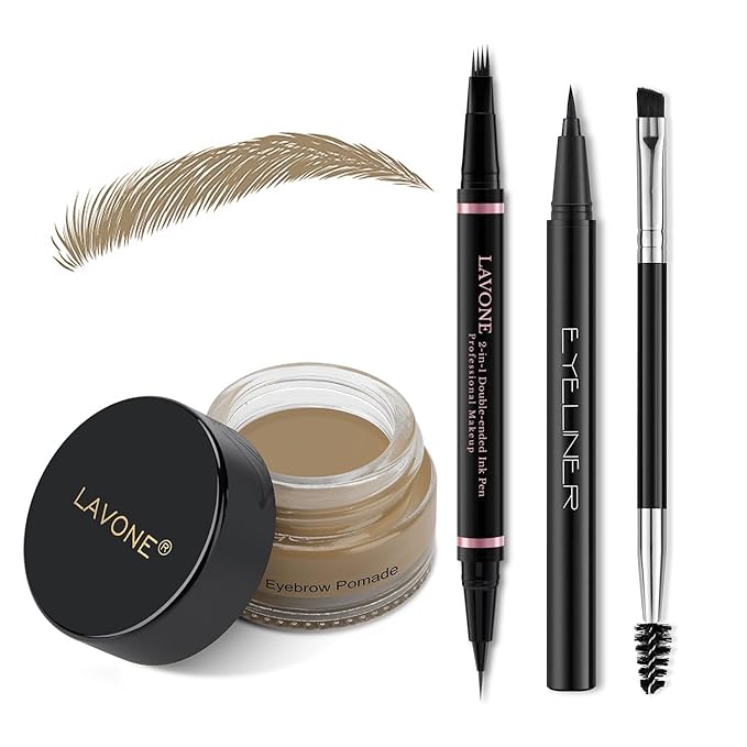 Eyebrow Pencil Makeup Kit, with Waterproof 2-IN-1 Microblading Eyebrow Pen, Eyebrow Pomade, Eyeliner and Dual-ended Eyebrow Brush, Brow Pencil Kit for Natural Eyebrows - Dark Blonde-Velvo Beauty