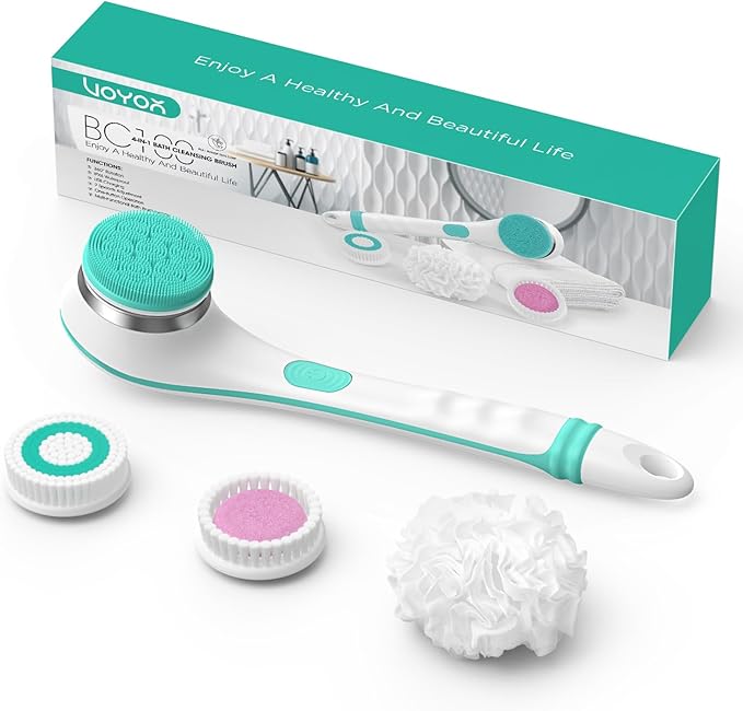 VOYOR Electric Silicone Body Scrubber, Back Scrubber for Shower, Waterproof Long Handle Body Brush, Rechargeable Power Bath Brush for Cleansing, Exfoliating, Massaging Skin BC100 (Blue)-Velvo Beauty