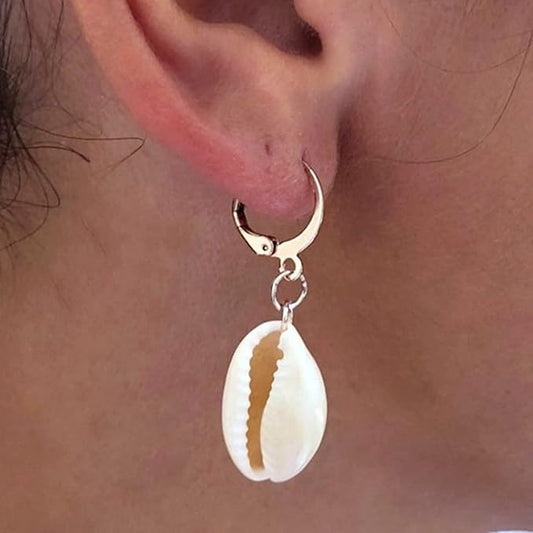 Natural Cowrie Shell Earrings Gold Boho Dangle Shell Drop Pendant Wedding Earrings Summer Beach Earrings Bridal Jewelry Gifts for Women and Girls-Velvo Beauty