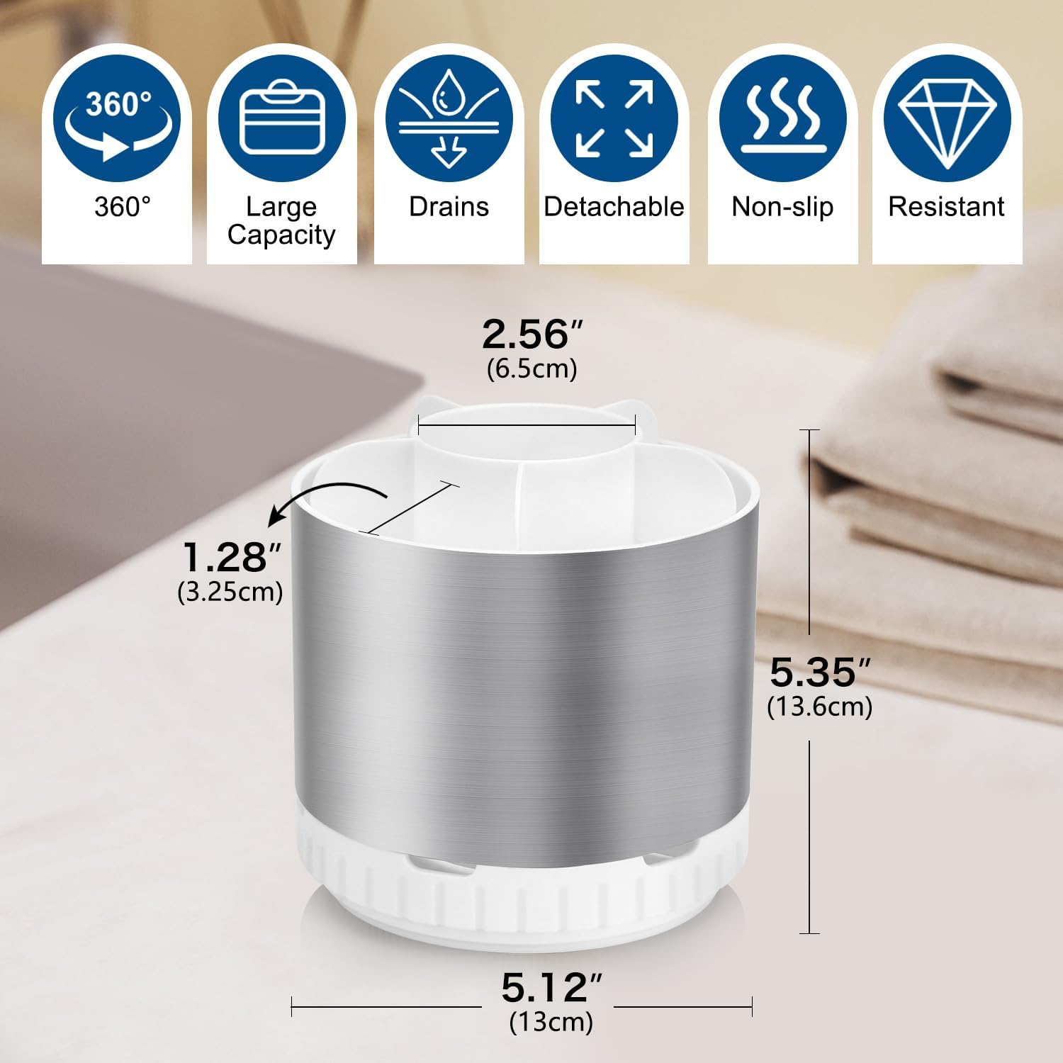 Silver Toothbrush Holders for Bathrooms Countertop Organizer - Kids Electric Toothbrush and Toothpaste Holder Rotating Tooth Brush Organization Bathroom Sink Accessories Storage Caddy-Velvo Beauty