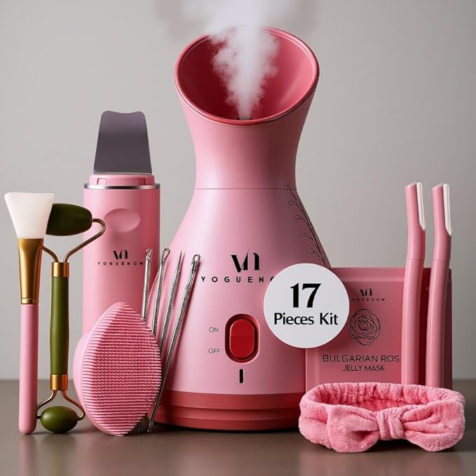 Facial Steamer Spa Kit with Complimentary 17 Skin Care Tools | Face Steamer for Facial Deep Cleaning with Towel Warmer & Humidifier Mode| Self Care Gifts for Women, Spa Gifts, Birthday Gifts for Women-Velvo Beauty