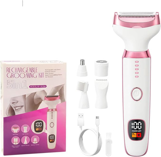 Electric Razor for Women 5 in 1 Rechargeable Painless Body Razors and Facial Hair Remover for Bikini Leg Body Face Underarm-Velvo Beauty