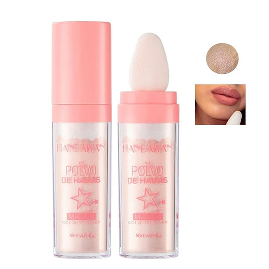 AKARY Body Glitter, Fairy Polvo De Hadas Shimmer Face Highlighter Powder & Blush Stick, Instant Glow Luminizer Duo, Glitter Face Hair High Gloss, Sparkle Smudge-Proof Highlighter Stick Party Makeup (#02 Fairy Pink)-Velvo Beauty